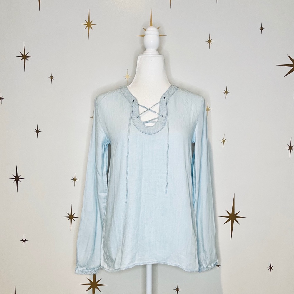 NWT Buffalo David Bitton Tiana Chambray Tie Up Top